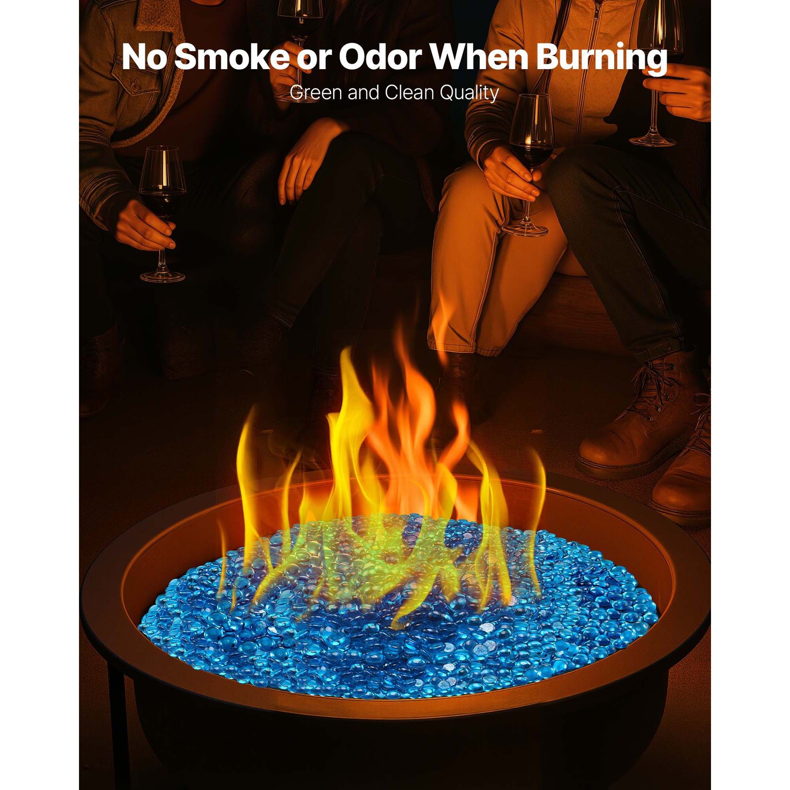 Uimoso 20 lbs 3/4" Caribbean Blue Fire Glass Beads for Fire Pits and Fireplaces