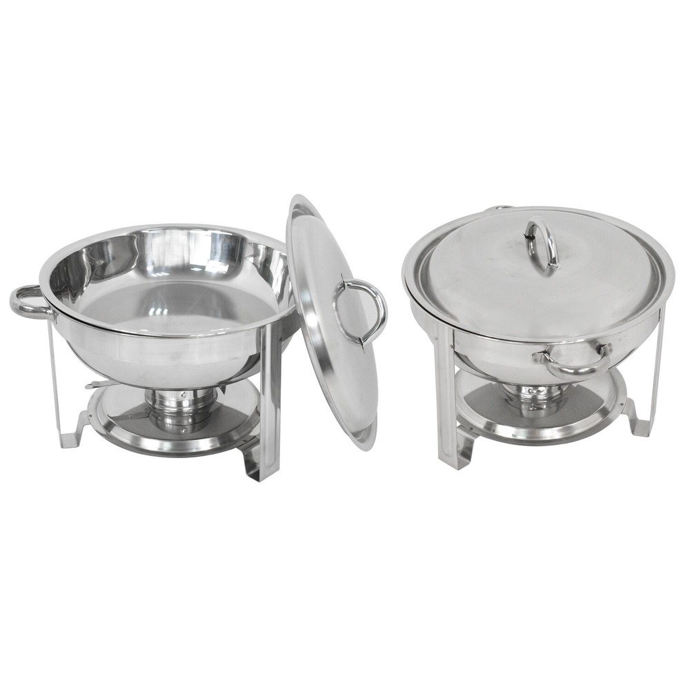 2 Round Chafing Dish+2 Rectangular Chafers w/Foldable Frame Legs Stainless Steel