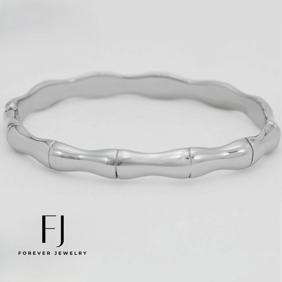 6.5" Women's Stainless Steel bamboo Solid 7mm Bangle Bracelet High Polish BOX