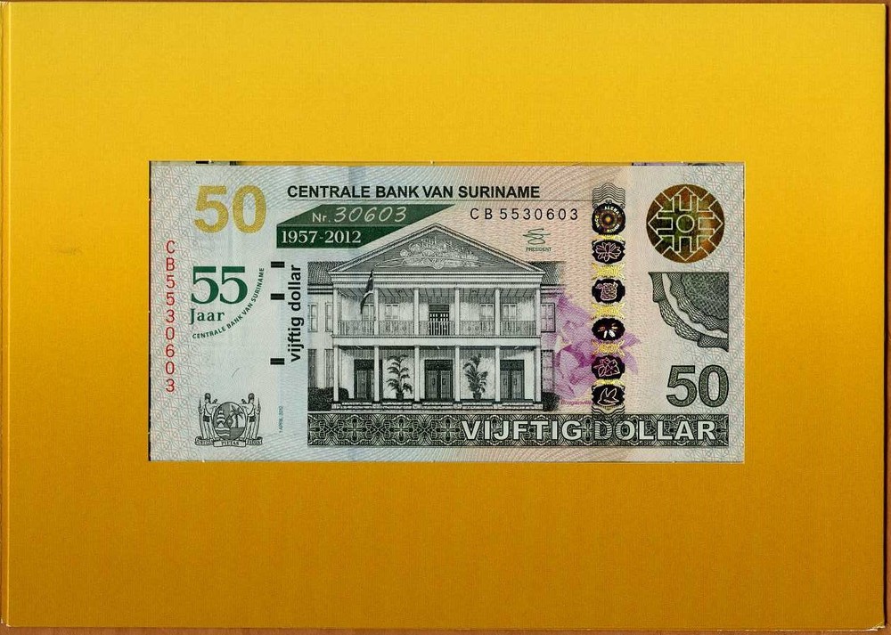 Suriname 50 dollars, 2012, P-167, Commemorative Folder, C/A UNC