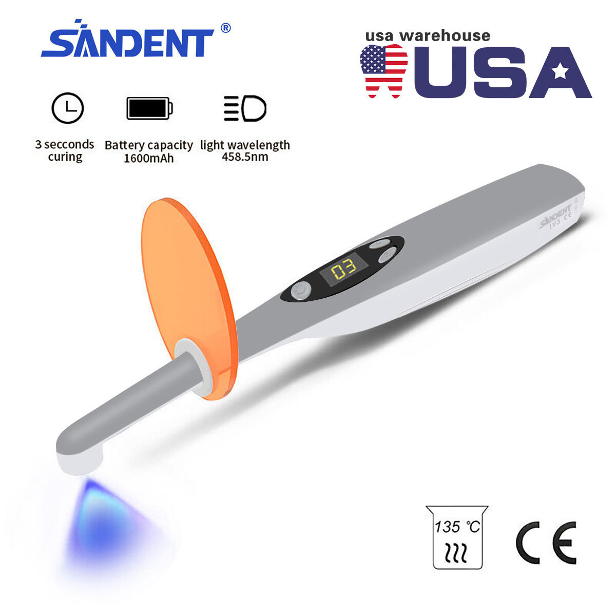 Dental Cordless Led Curing Light 3 Second iLED Cure Lamp Woodpeck DTE Style 3s