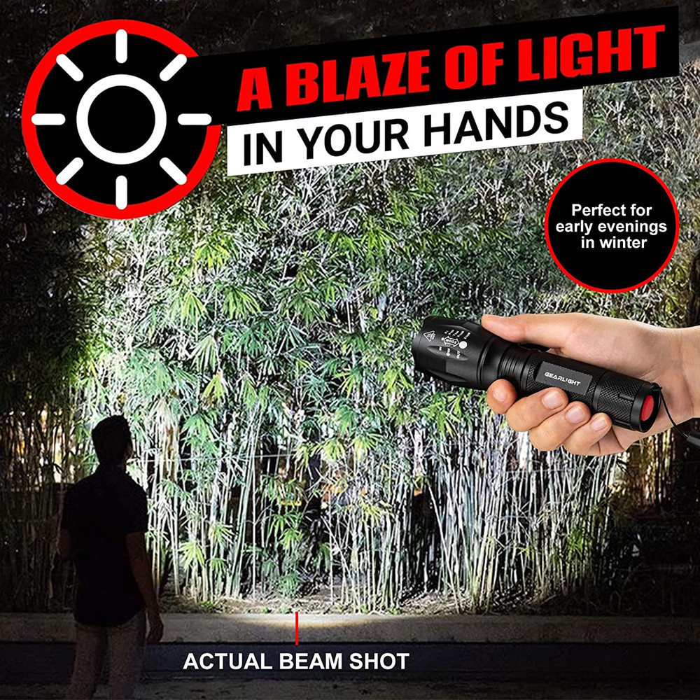 2 Pack LED Camping Flashlights with High Lumens, 5 Modes, Zoomable Bright Light
