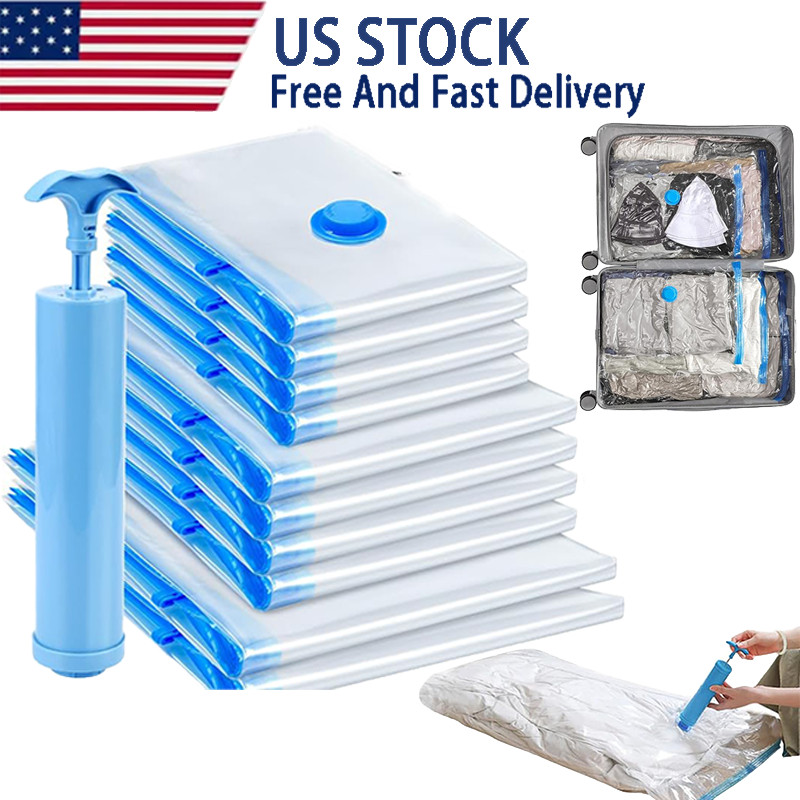 5Pack Vacuum Storage Bags Bedding Clothes Seal Travel Space Saver w/ Pump