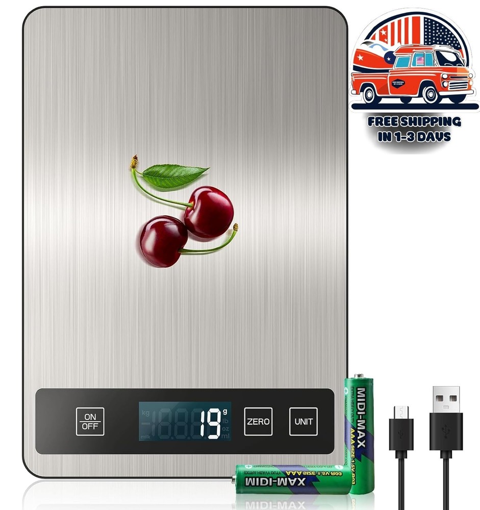 Bascula Digital De Cocina 33lb Recargable De Precision Para Comida Ash Silver US