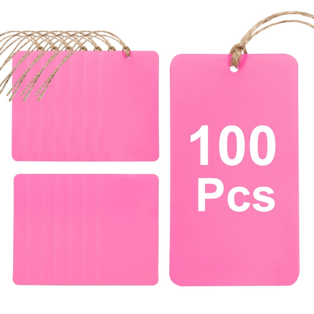 100Pcs Pink Plastic Shipping Tags, 3.5" x 2" Labeling Tags with Thread & Wire