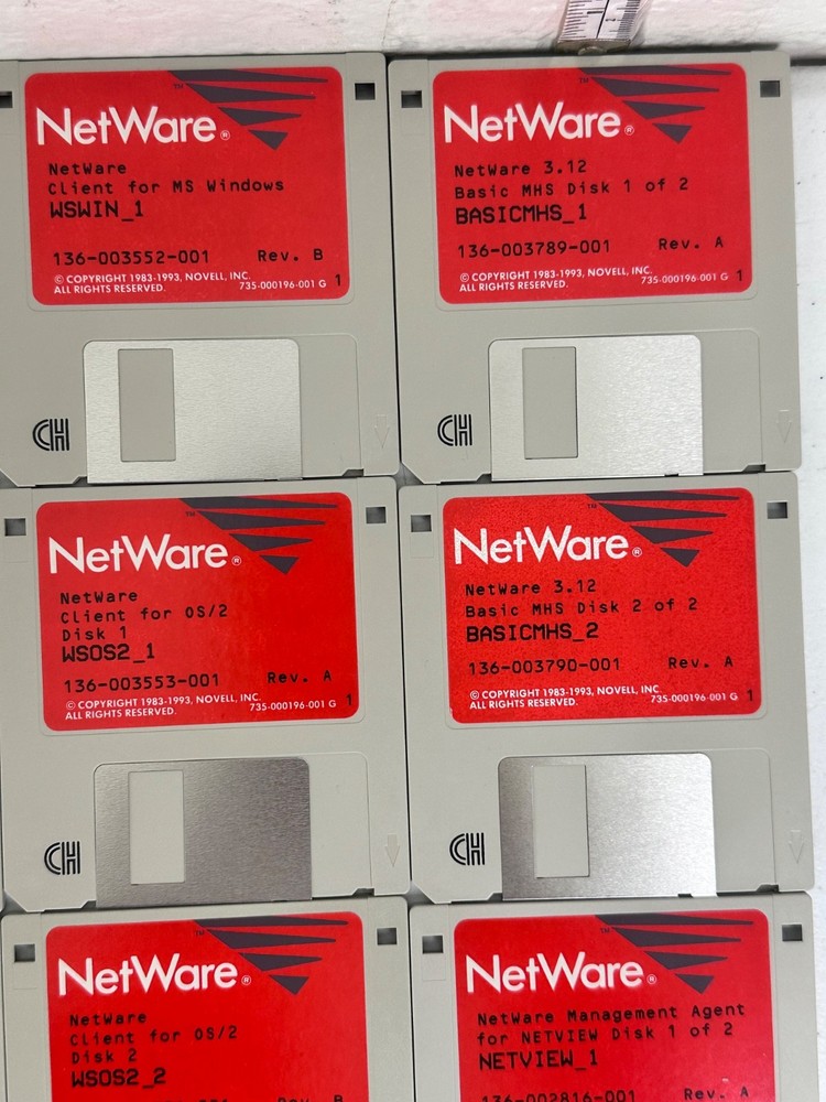 Novell NetWare 3.12 Complete 21 Floppy Disk Set System Client DOS Windows OS2 Ne