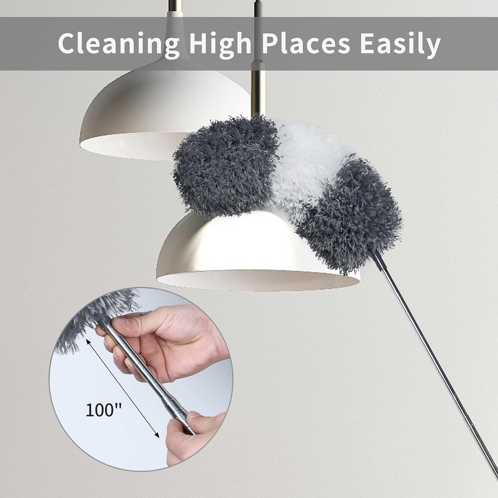 BOOMJOY Microfiber Feather and Cobweb Duster Set, Bendable Head and 100 inches E