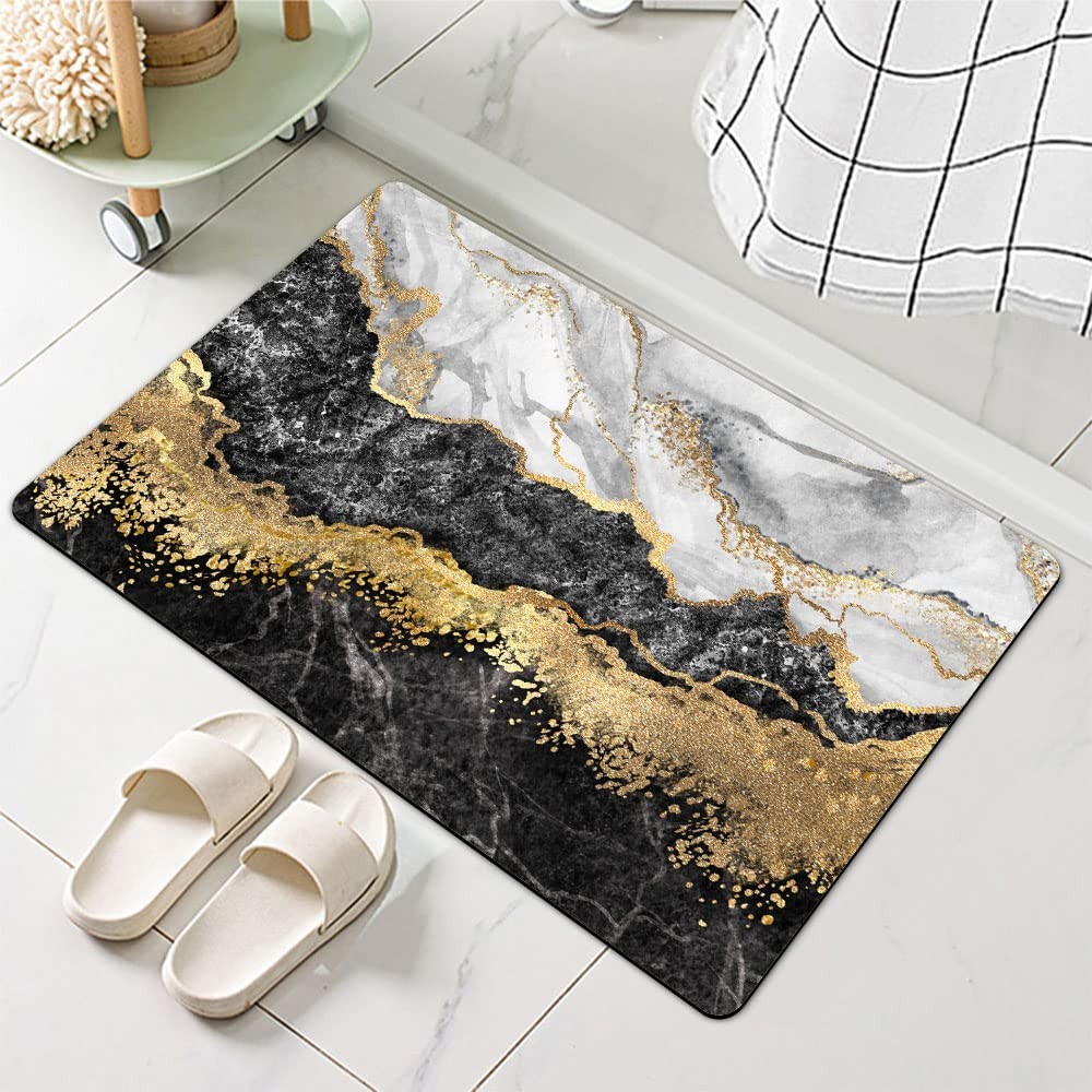ZHUZHISHAN 1'4" x 2'0" (Rectangular), Black White Gray Gold Marble