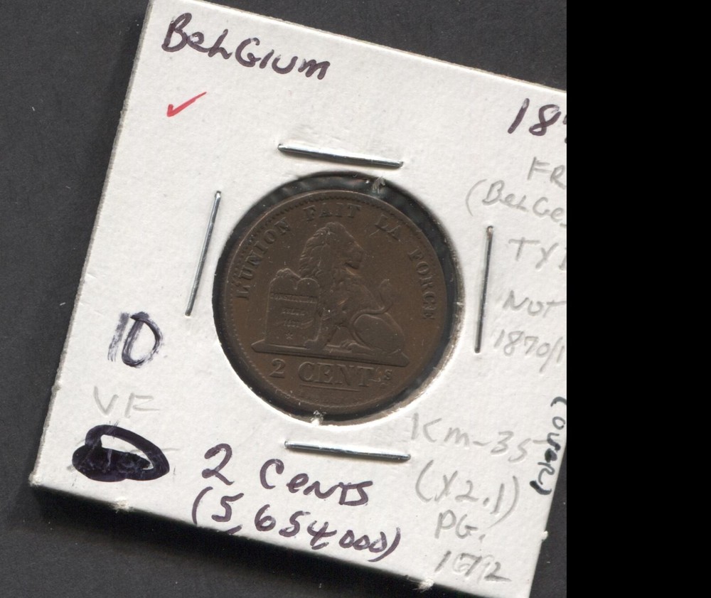 1870-Belgium-VF/ 2 Cents