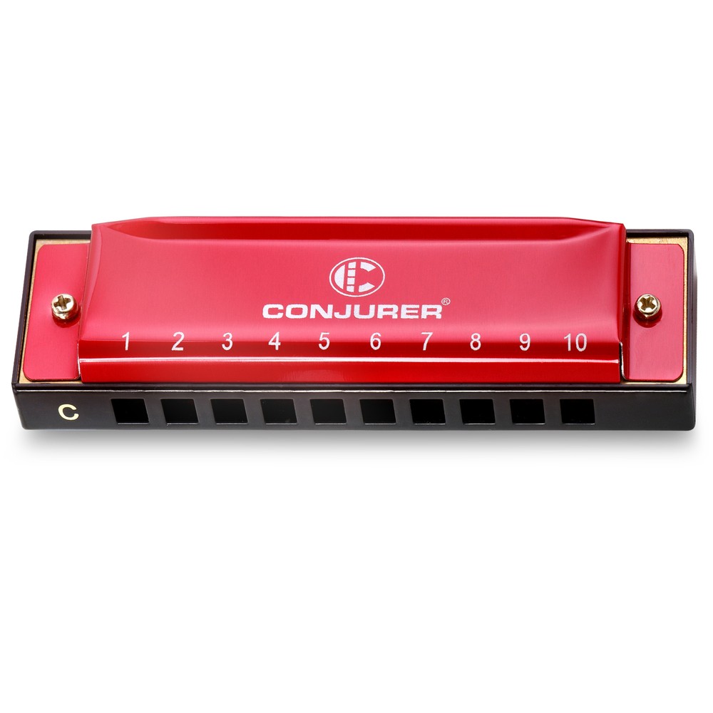 CONJURER Blues Harmonica for Beginners 10 Hole Diatonic Harmonica Key C Red US
