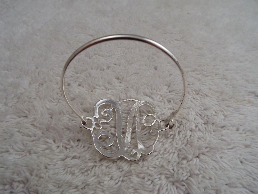 Silvertone Initial Monogram M Hinged Bracelet (G4)