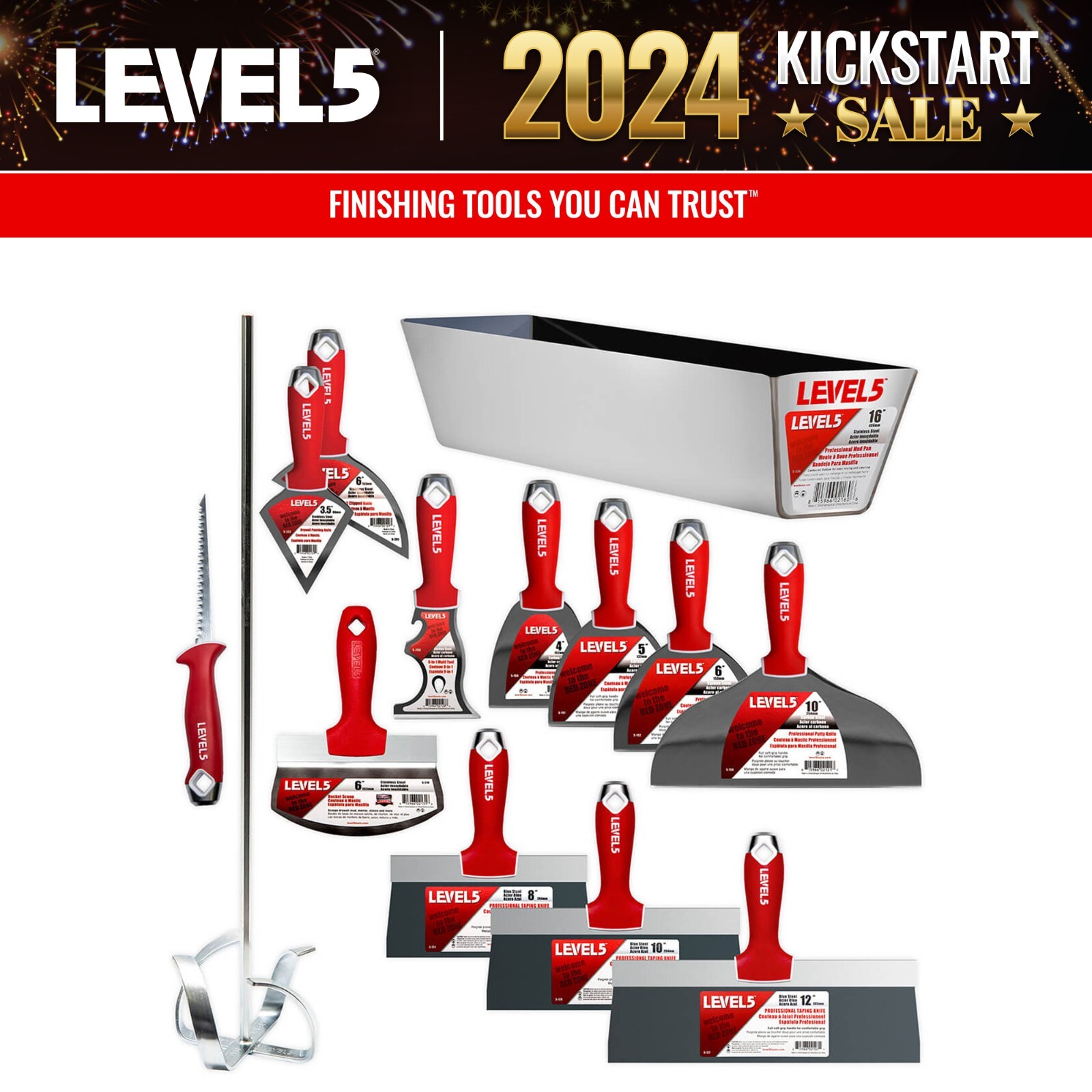 LEVEL5 Drywall Tools 14 Piece Finishing Hand Tool Set | 5-610