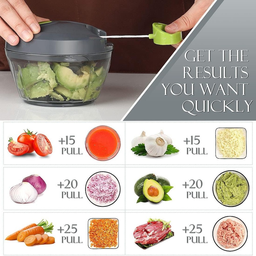 Manual Food Processor Vegetable Chopper, Hand Pull String Garlic Mincer