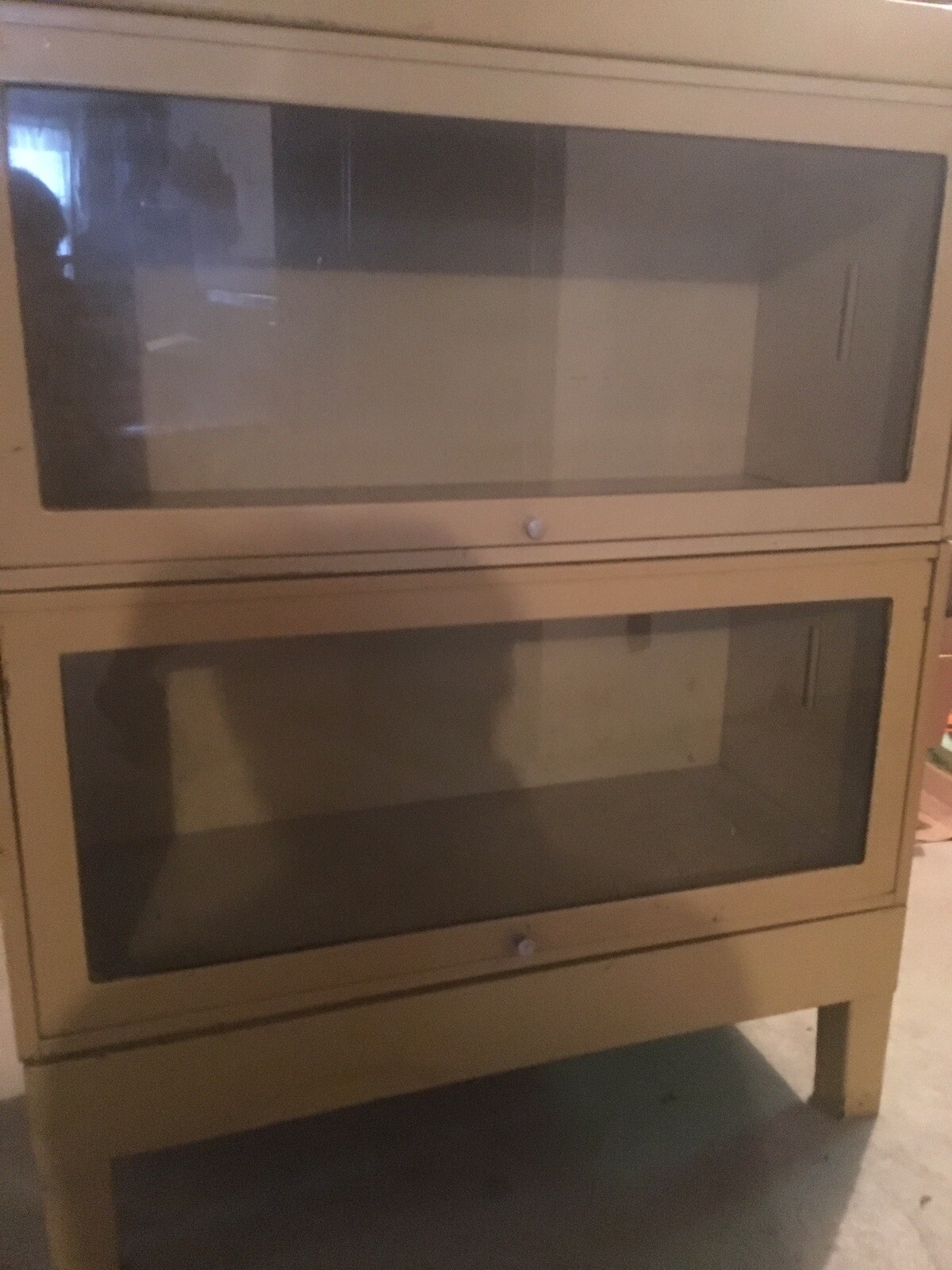 Detroit Arsenal Mid Century Modern Industrial Glass And Metal Barrister Bookcase