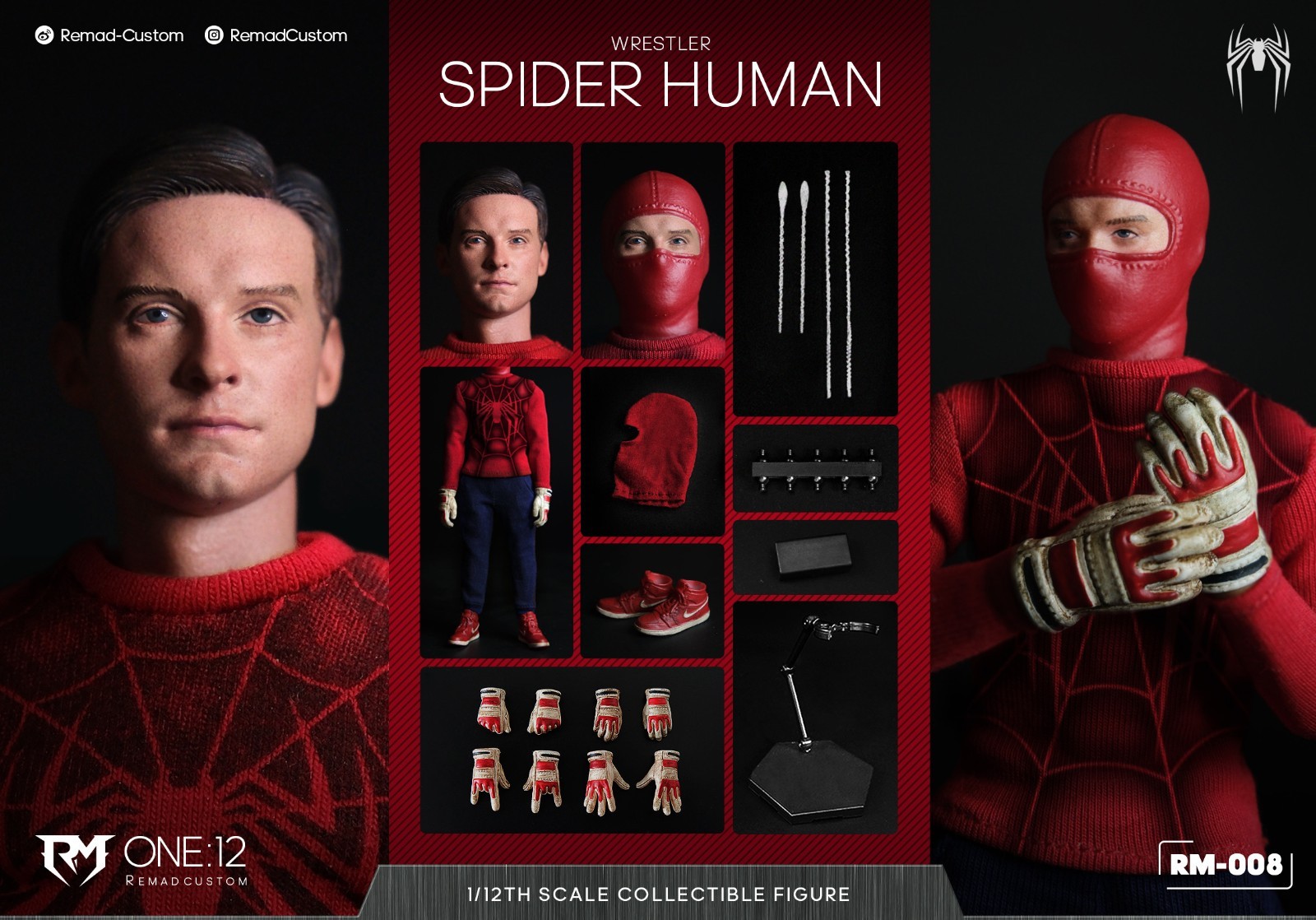 Remad Custom RM-008 Spider Human Wrestler Tobey Maguire 1/12 Action Model Figure