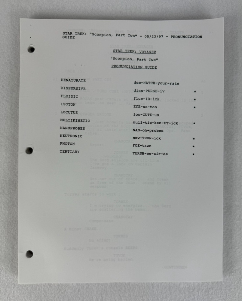 Star Trek Voyager “Scorpion, Part II” Final Draft Original Studio Script 5/23/97