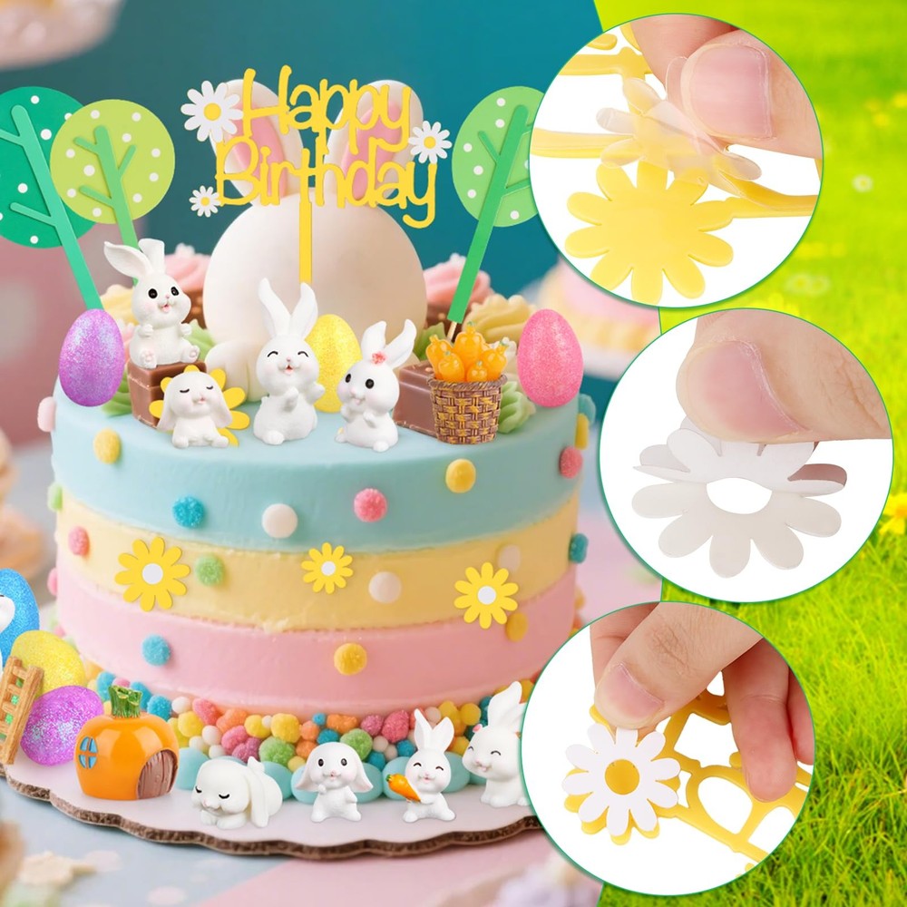 29Pcs Easter Cake Decorations Set with Mini Rabbits, Easter Eggs, Carrots, Ha...