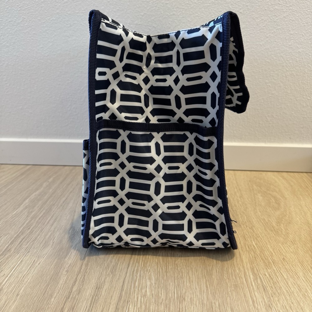 Craft Hobby Bag Sturdy Handles EUC Pockets Zippers Blue White Structured Bottom