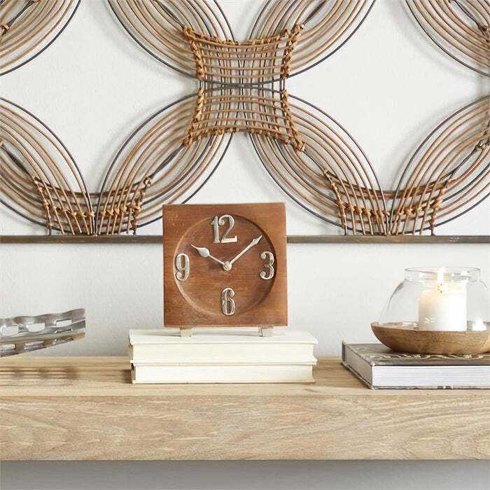 Handmade Brown Wood Table Clock with Quartz Movement - Arabic Numerals