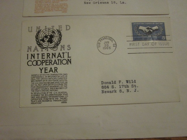 2 US FDC 1965 INT'L COOOPERATION Scott 1266 C STEPHEN ANDERSON 2 DIFF. CACHETS