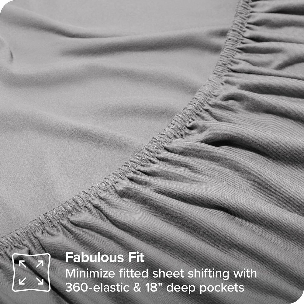 Light Grey Microfiber Bed Sheets Set with Cooling Envelope Pillowcases