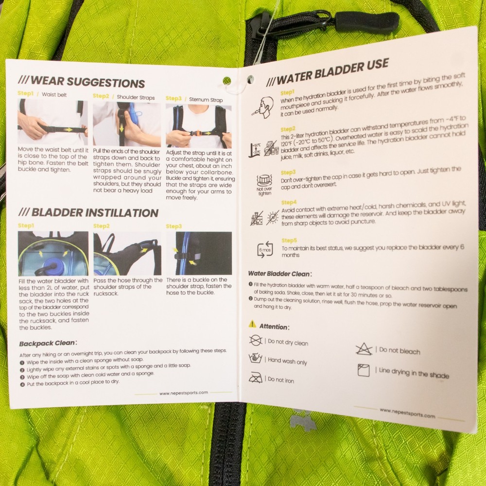 Nepest Hydration Backpack NEW High Visibility Cycling Pack 2L Bladder Whistle