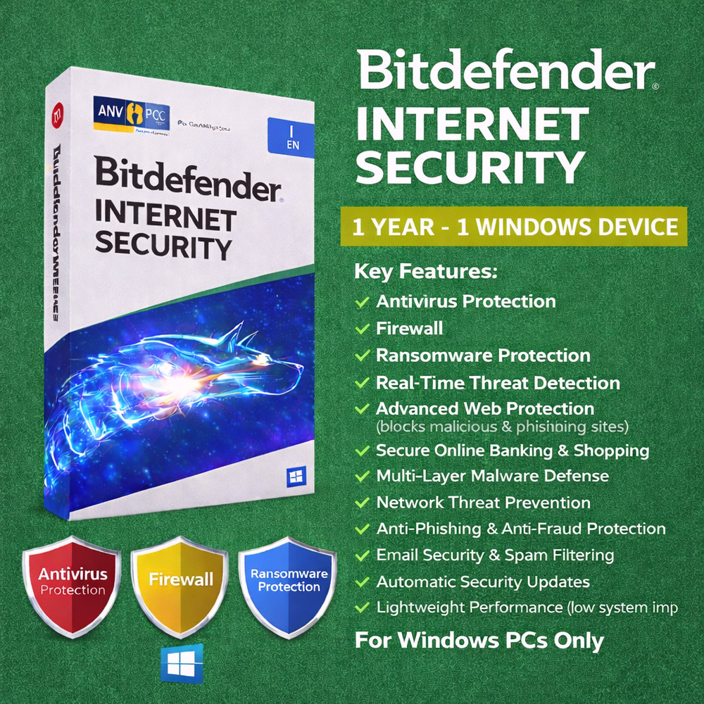 Bitdefender Internet Security - 1 Year 1 Windows Device +  Daily VPN