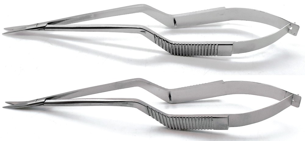 2 Pcs Yasargil Micro Scissors 7.5" Sharp/Sharp Straight Upward Curved Surgical