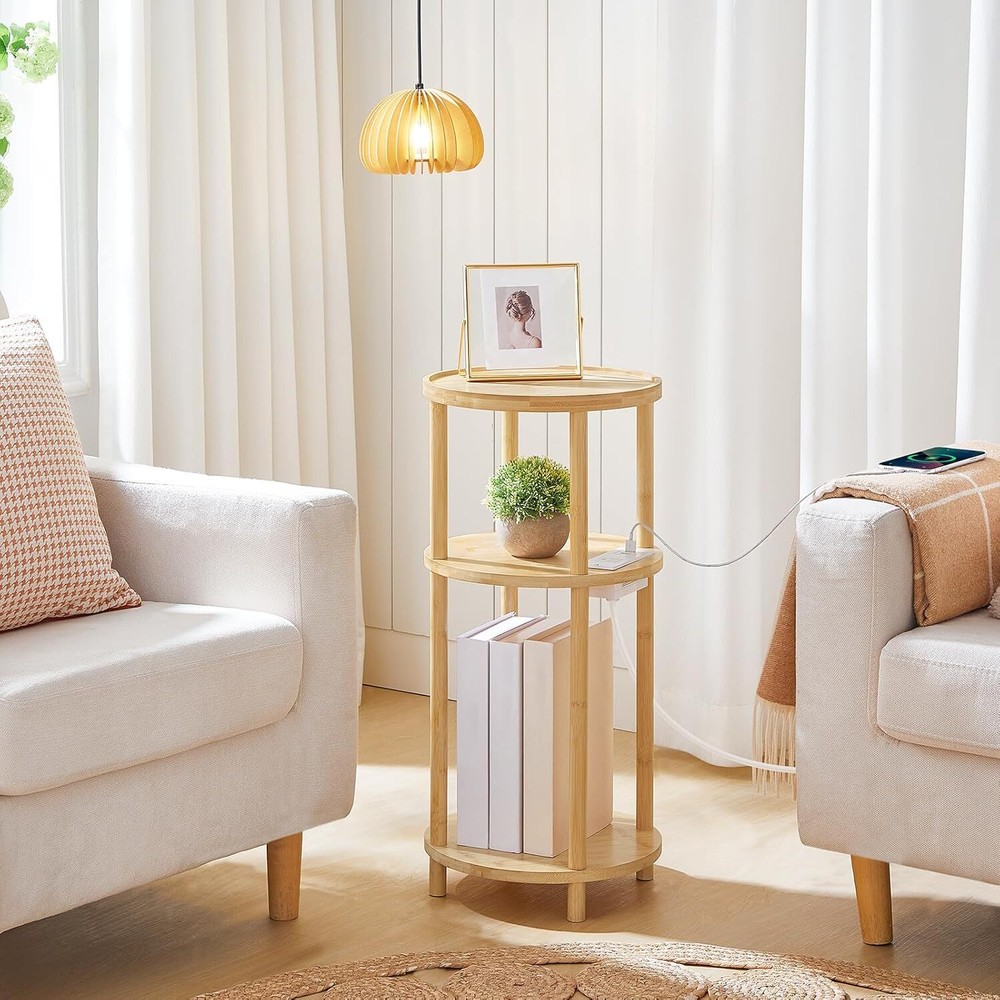 HOOBRO Side Table End Table 3-Tier Storage Shelves Nightstand Sofa Table