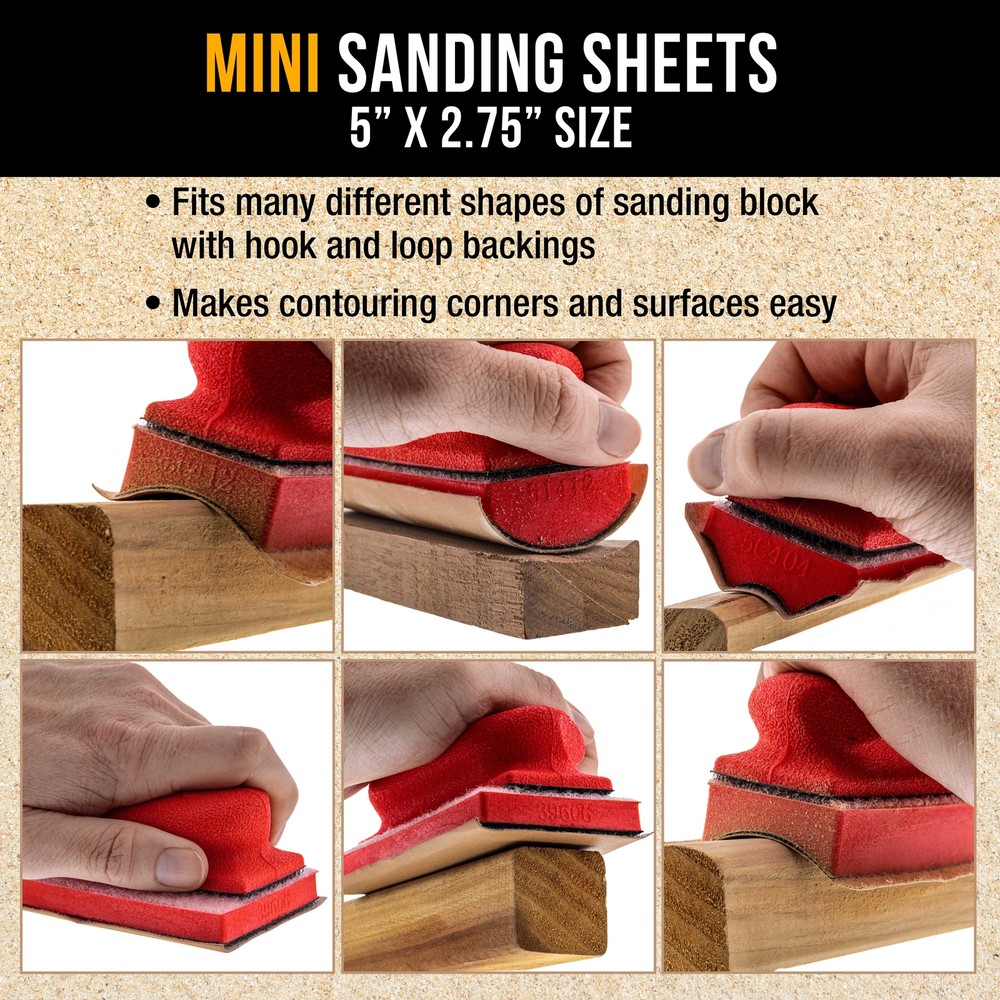 5" x 2.75" Sandpaper Sheets, 320 Grit - 40 Hook & Loop Sheets - Hand Sanding