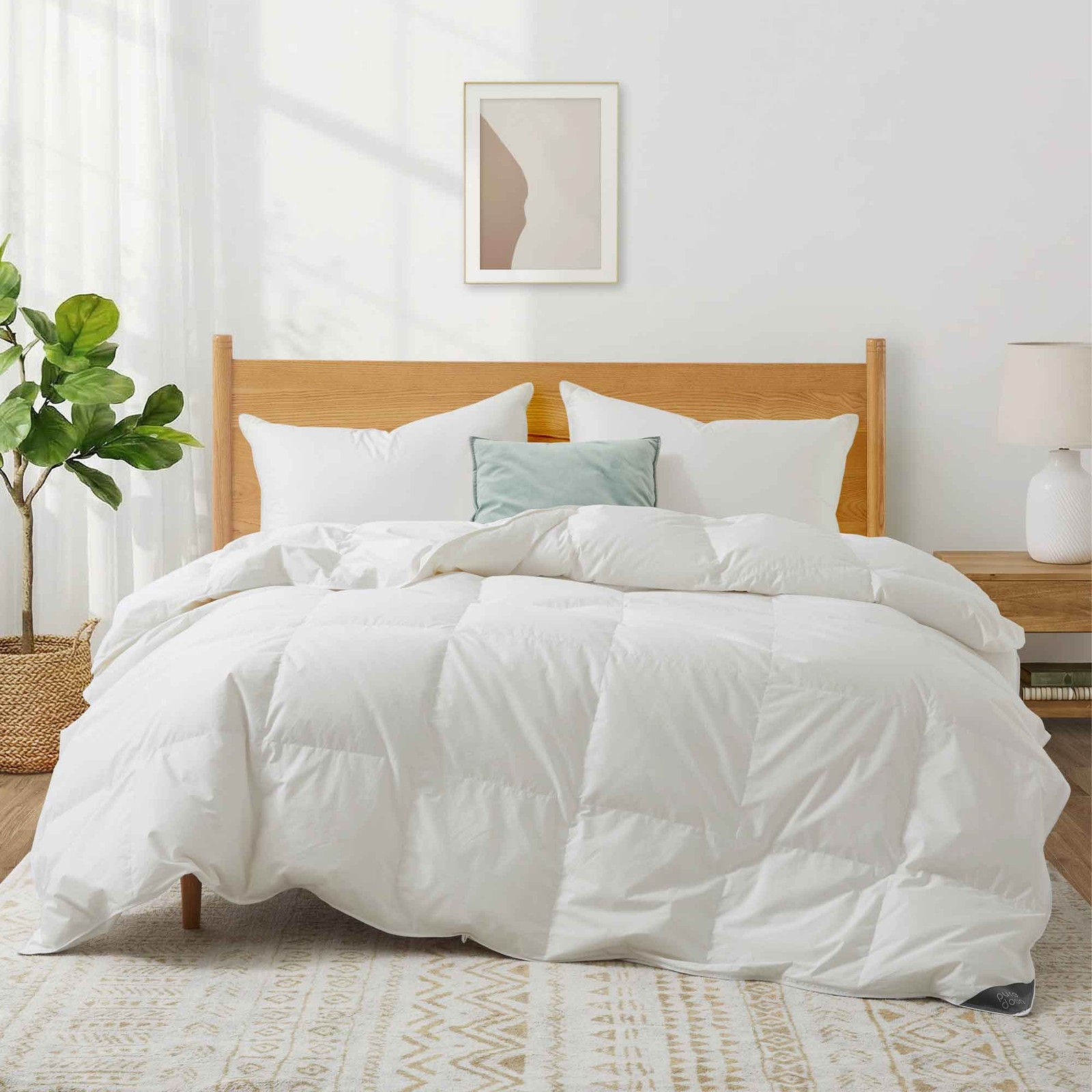 Lightweight 90% White Down Comforter 800FP Bed Blanket, 500TC 100% Cotton Shell