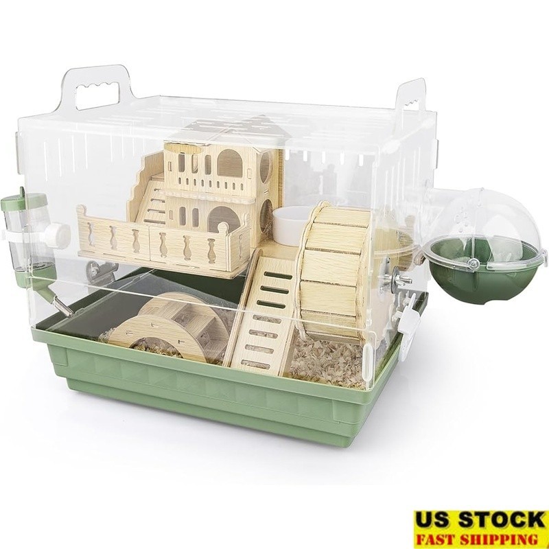 Hamster Starter Kit 2-Tier Cage W/ Hideout Exercise Wheel & Bath Container New