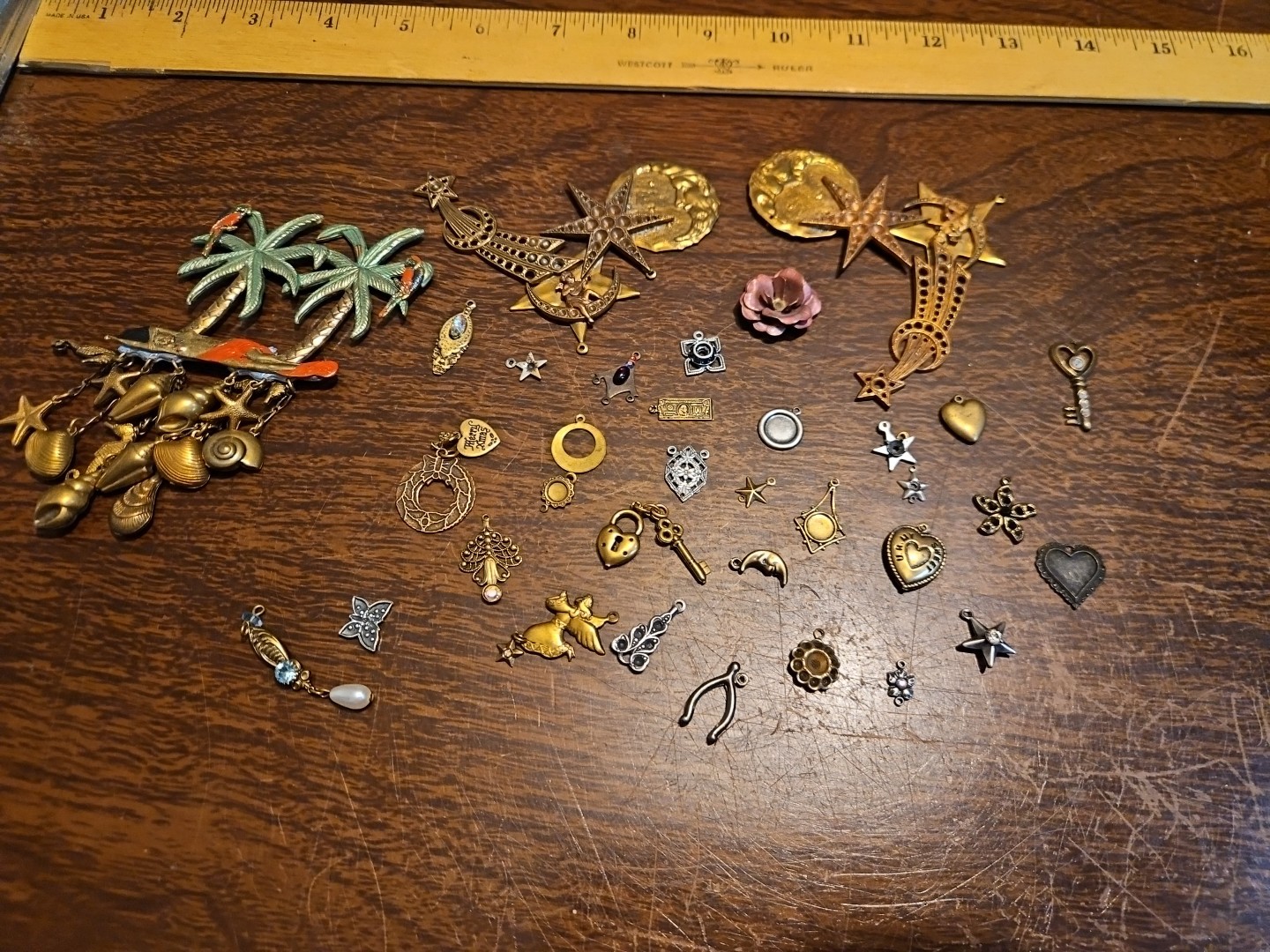 Lot Of 50 Mixed Parts Pcs France Vintage 60s Brass Stampings Findings Jewelry 14