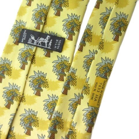 HERMES Tie Silk 100% Allover Pattern Yellow men's