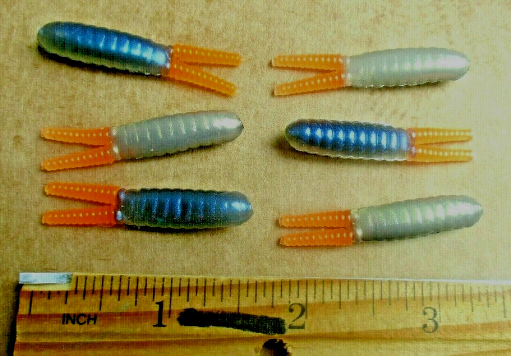 50 BLUE SHAD ORANGE TIPS 1.5" Split Tail BEETLES Panfish Baits BEETLE SPIN GRUBS