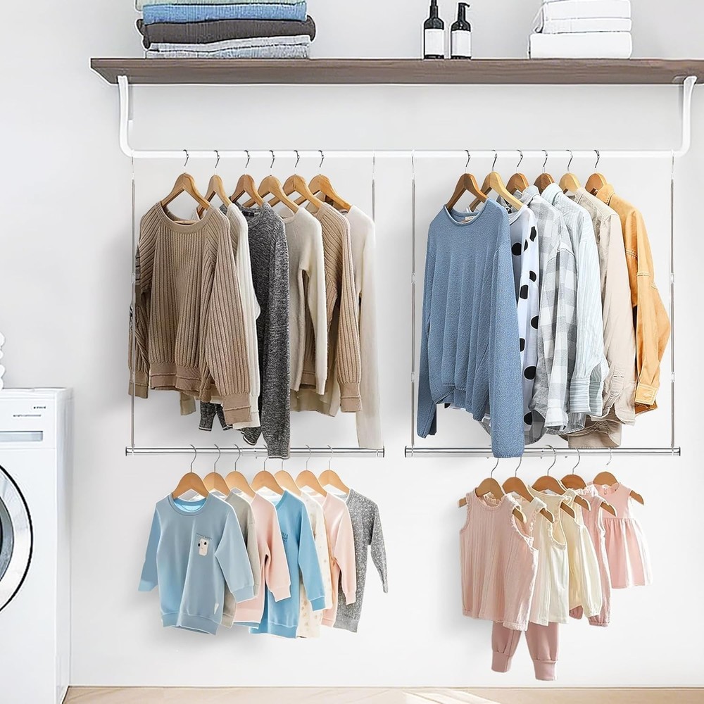 Adjustable Chrome Hanging Closet Rod - Space-Saving Organizer for Versatile Use