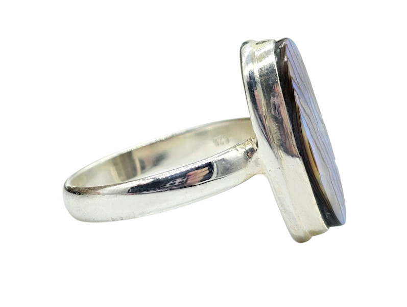 Statement Paua Shell Ring, Size 11, Sterling Silver, Long Oval Shape, Blue Green