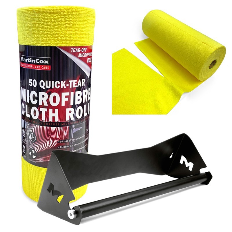 MICROFIBRE CLOTHS ROLL YELLOW QUICK TEAR OFF AND HOLDER EASYTEAR GARAGE WORKSHOP