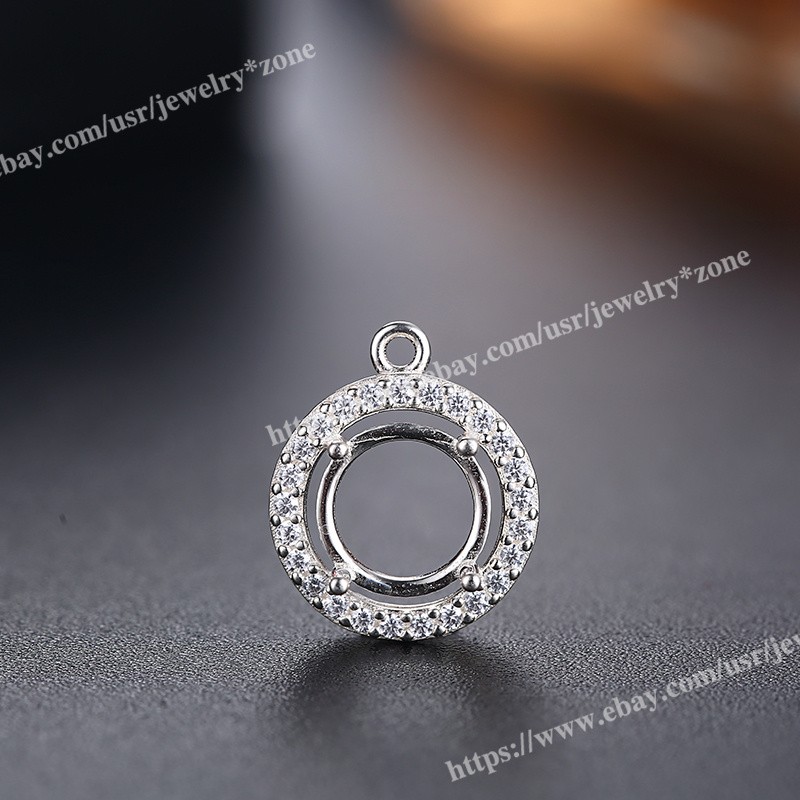 Pre Notched Round 8mm Prong Mount Dangle Setting Sterling Silver Pendant/Earring