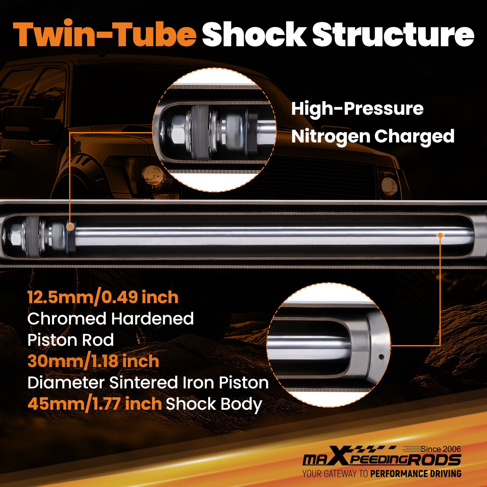 Front 2- 5" Rear 3-6" Drop Lowering Shocks for Chevy S10/GMC Sonoma 1982-2004
