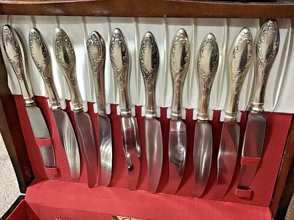 Antique Russian Soviet Era Silverplate flatware MHU in case 58 pc