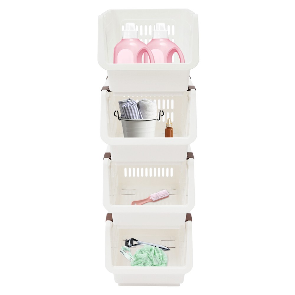 4 Pack Stacking Storage Baskets, Multifunctional PP Organizer Bins Space-Saving