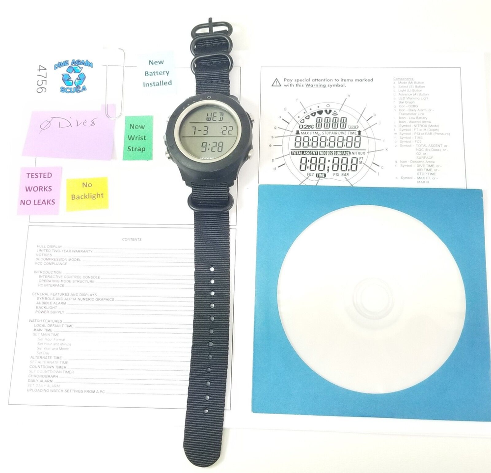Oceanic Atom Wrist Watch Scuba Dive Computer Wireless Air & Nitrox #4756