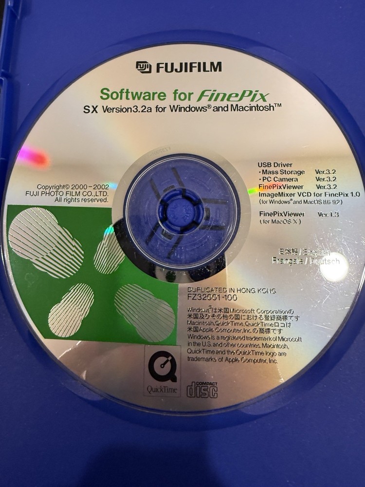 Fujifilm FinePix Digital SX Version 3.2a Software CD For Windows & MacIntosh