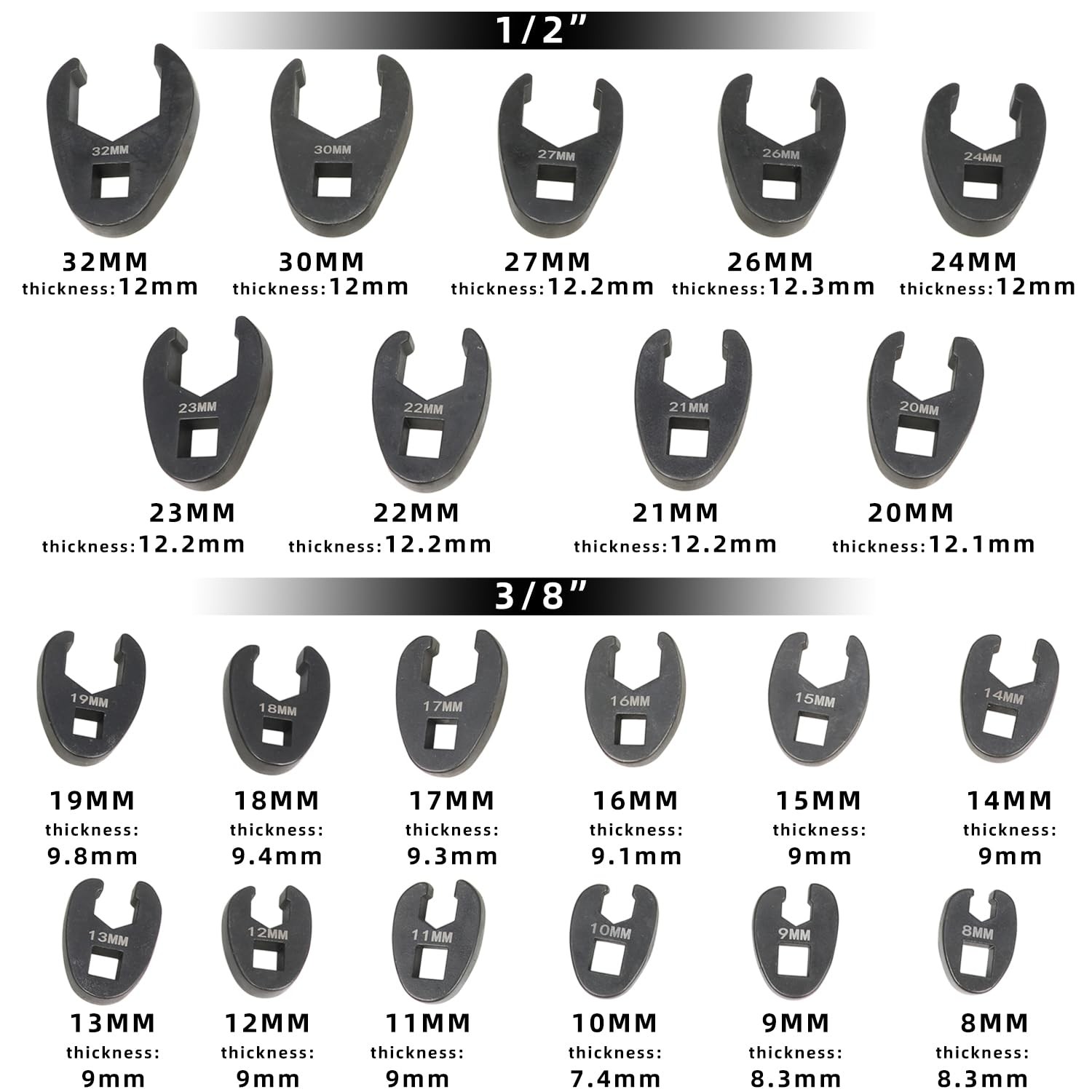 Crows Foot Wrench Set 1/2" And 3/8Â Drive Flare Nut Crowfoot Wrench Set Metr...