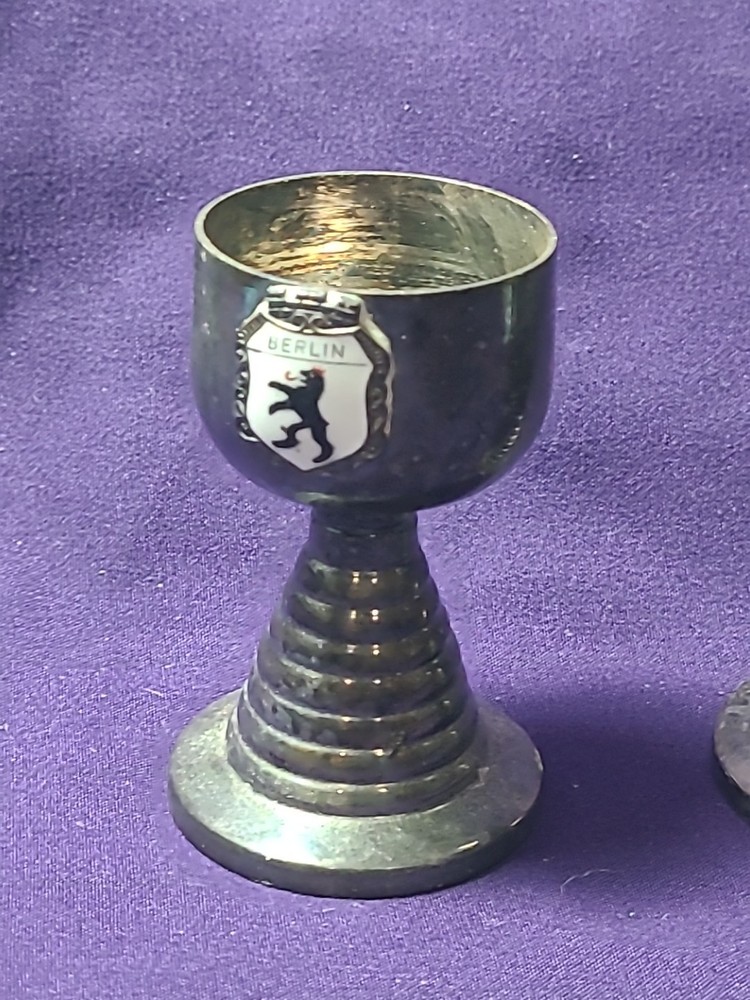 Set Of 4 German Vintage ini Silverplate Goblets Enamel Cities States Cordials