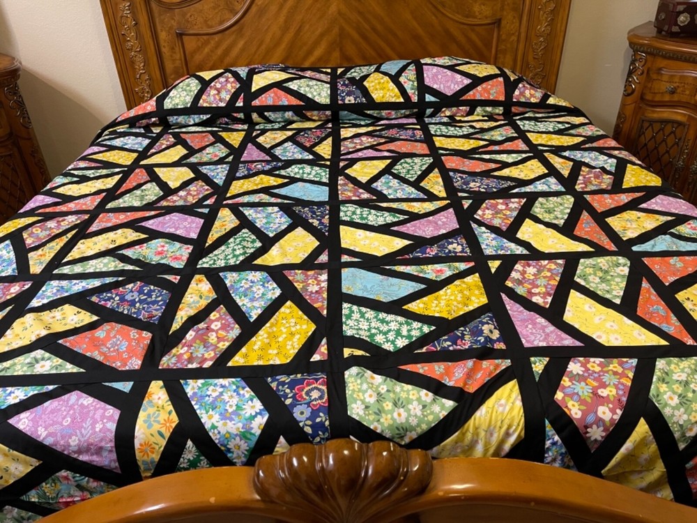 Over king Size Machine pieced Stain Glass patchwork quilt top