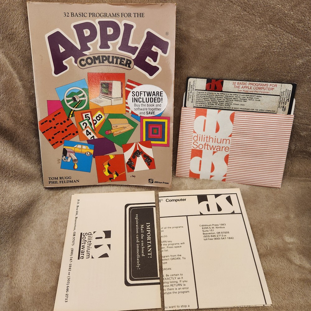 32 BASIC Programs for the Apple II Computer (Dilithium Software 1980) + Book