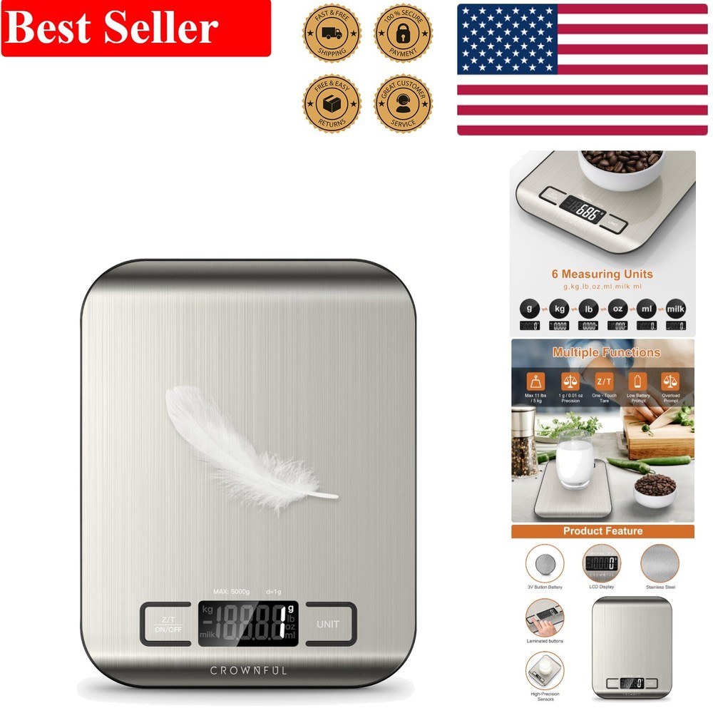Precision Digital Kitchen Scale, 11 lb Capacity, Tare Function, Stainless Steel
