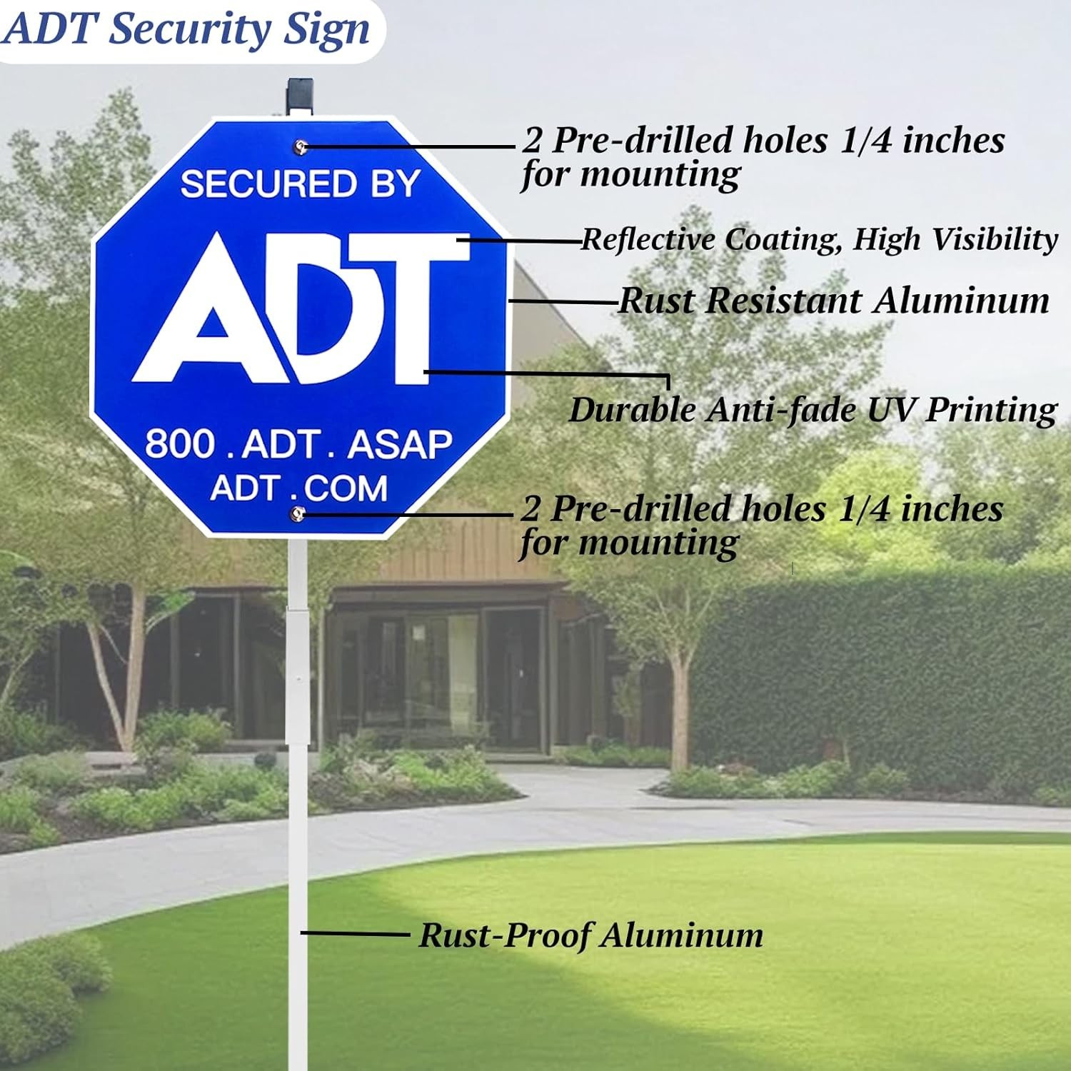 28ADT Security Signs for Yard with Stake & 10 Pcs ADT Window Stickers, 100% Alum